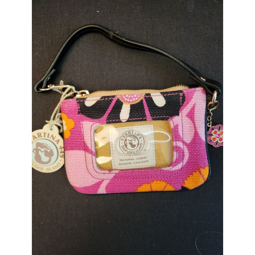 SPARTINA 449 Linen & Leather Small Wristlet Clutch ID Slot Multi Color New NB